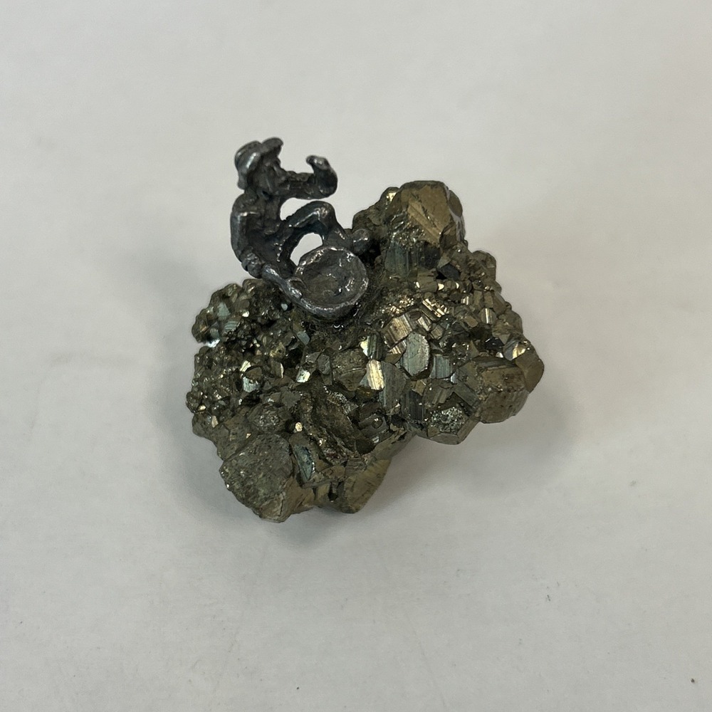 Pewter Gold Miner Prospector Figure on Pyrite Cluster Fool's Gold VTG Figurine